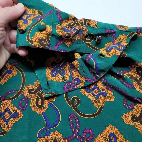 VTG Regina Porter Secretary Blouse Womens Size 14 Green Gold Knot Rope - Picture 15 of 15